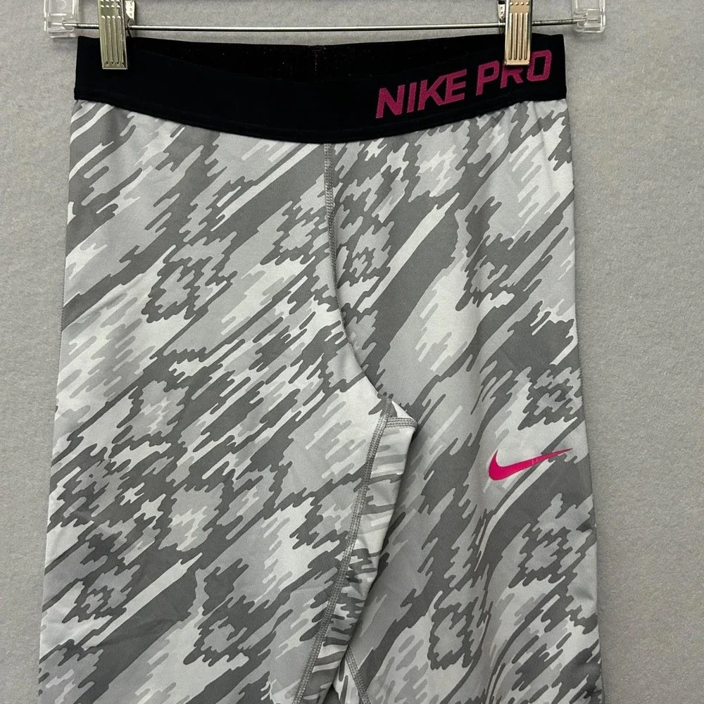 Nike Pro Dri-FIT Leggings Girls XL Grey Camo Cropped 805850-043